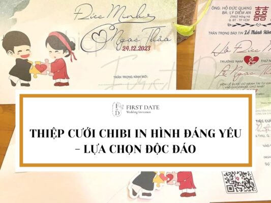 Thiệp cưới chibi in hình đáng yêu